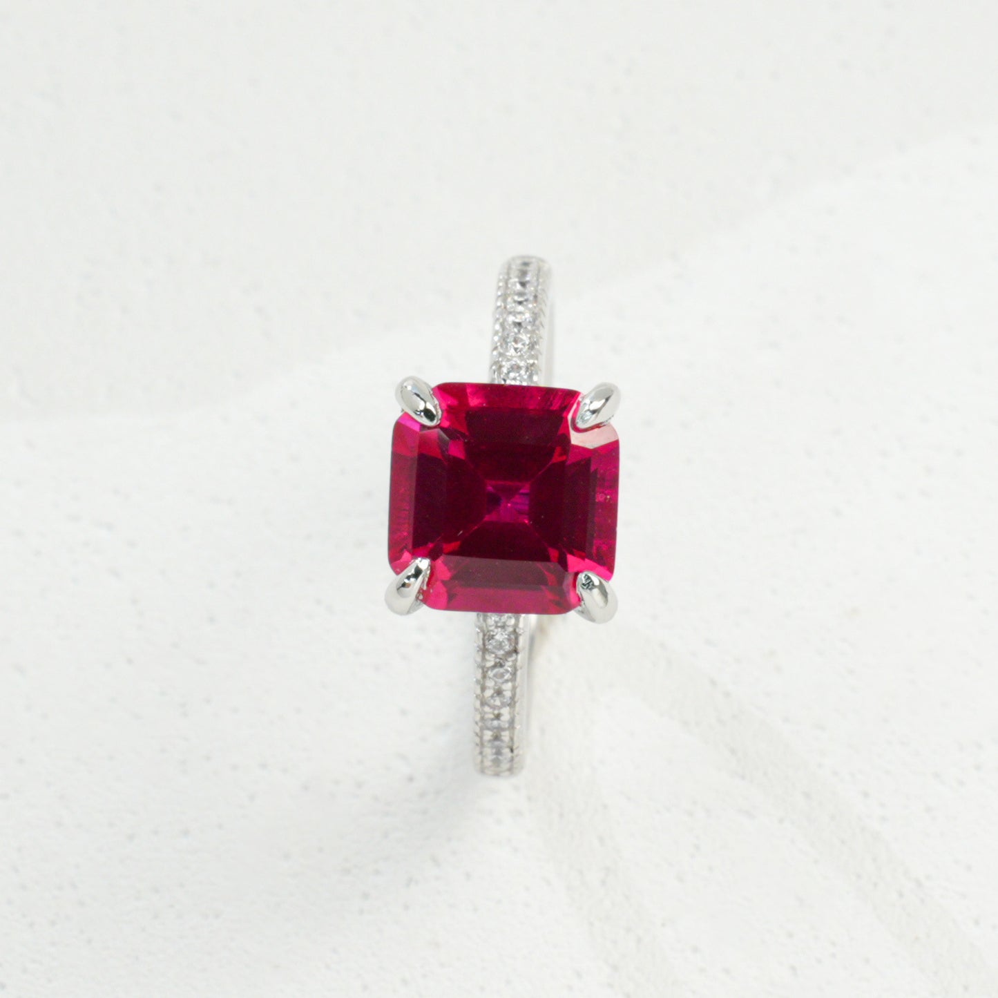 Lab coloured Gemstone Ring Premium Princess-Cut Ruby Silver, Birthday Gift for Bestie - Photo 5