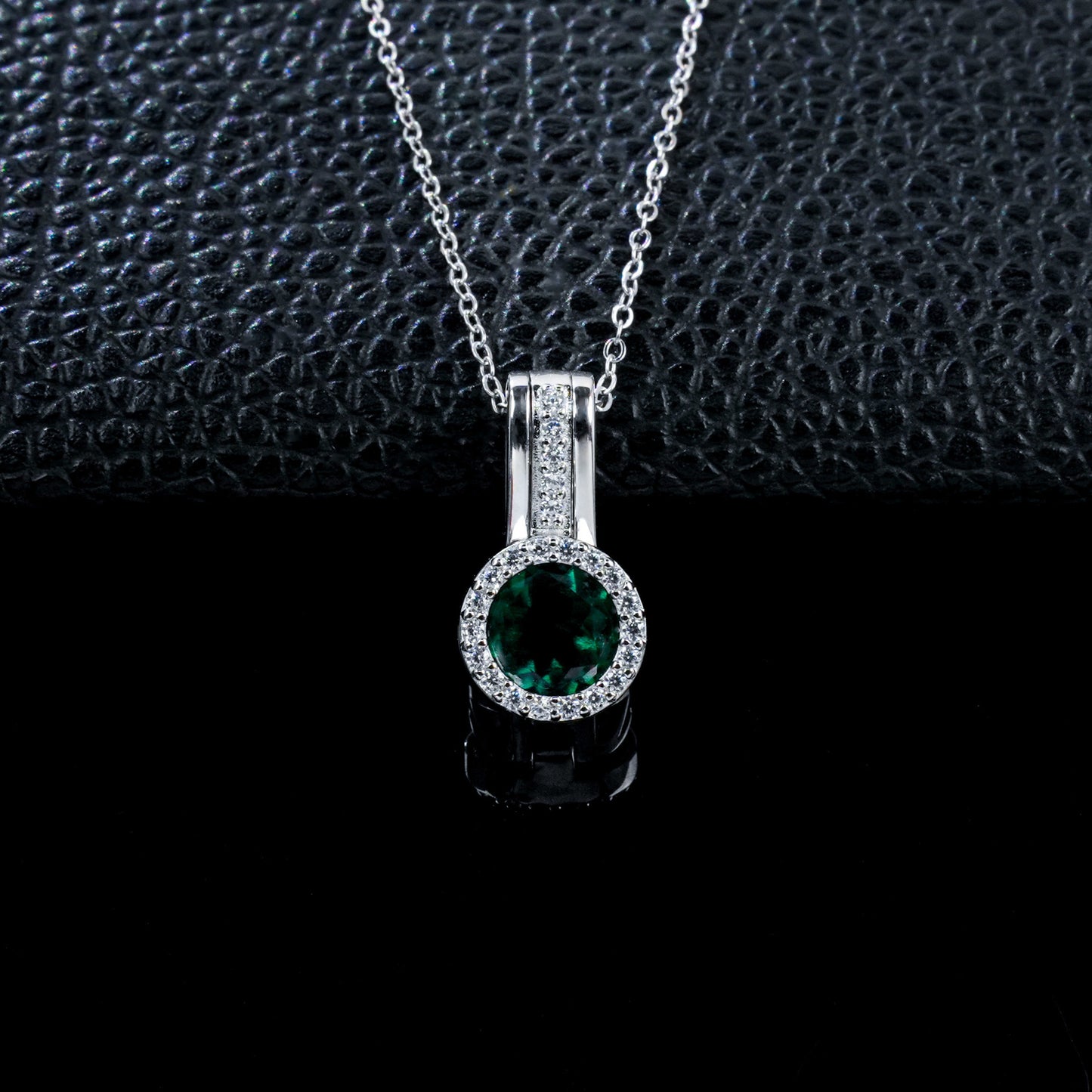 S925 Silver Lab Emerald Pendant Round Full Diamond Halo coloured Gemstone, Evening Gift - Photo 2