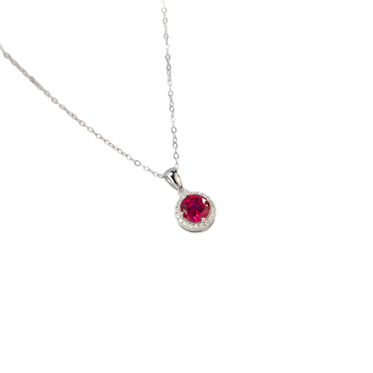S925 Sterling Silver Lab Pigeon Blood Ruby Round Claw Pendant Choker, Delicate Elegant for Women - Photo 5