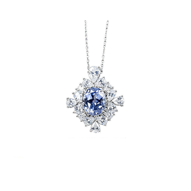 S925 Sterling Silver Lab Sapphire Necklace for Women, Minimalist Versatile Premium - Photo 1
