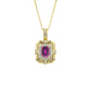 Vintage Lab Ruby Square Plate Full Diamond Halo Brushed Gold-Plated Necklace - Photo 5