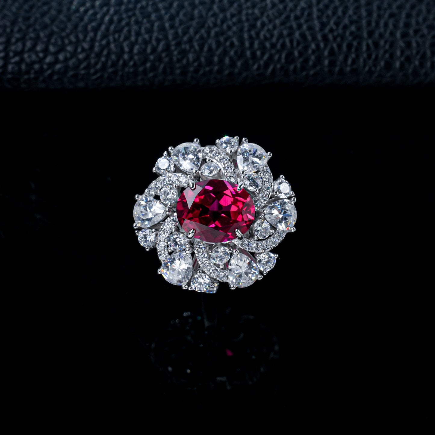 S925 Silver Oval Lab Pink Sapphire Sunflower Ring, Evening Anniversary Gift - Photo 2