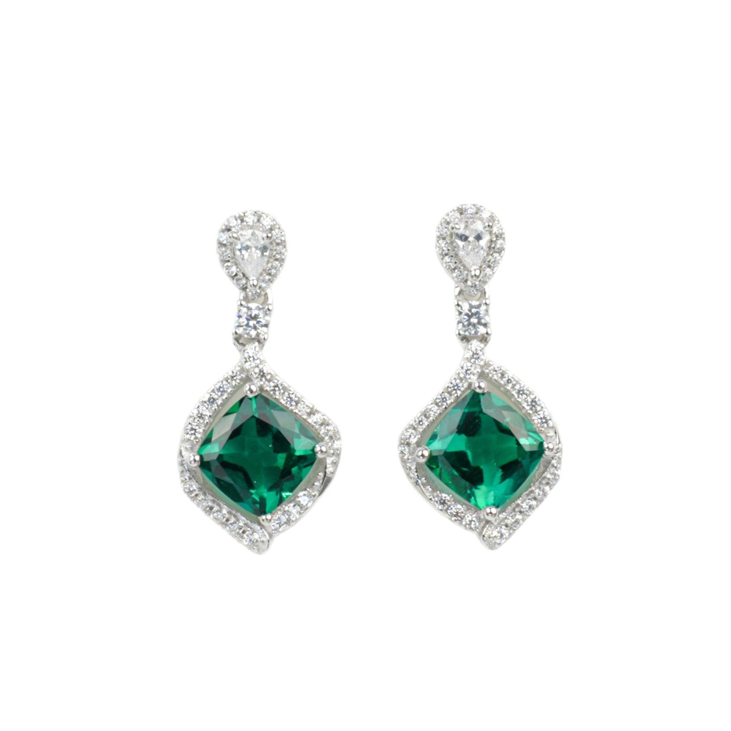 925 Sterling Silver Lab Emerald Stud Earrings, Versatile Premium - Photo 5