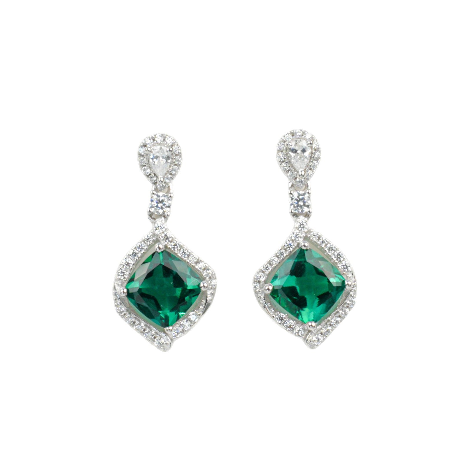 925 Sterling Silver Lab Emerald Stud Earrings, Versatile Premium - Photo 5
