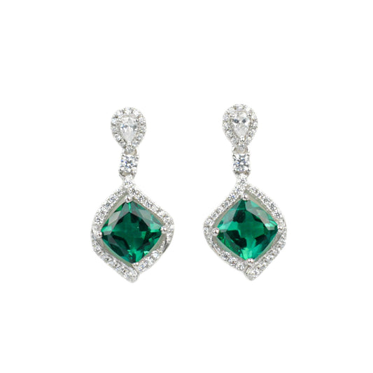 925 Sterling Silver Lab Emerald Stud Earrings, Versatile Premium - Photo 5
