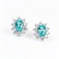 S925 Silver Oval Lab Paraiba Tsavorite Sunflower Halo Stud Earrings, Versatile - Photo 5