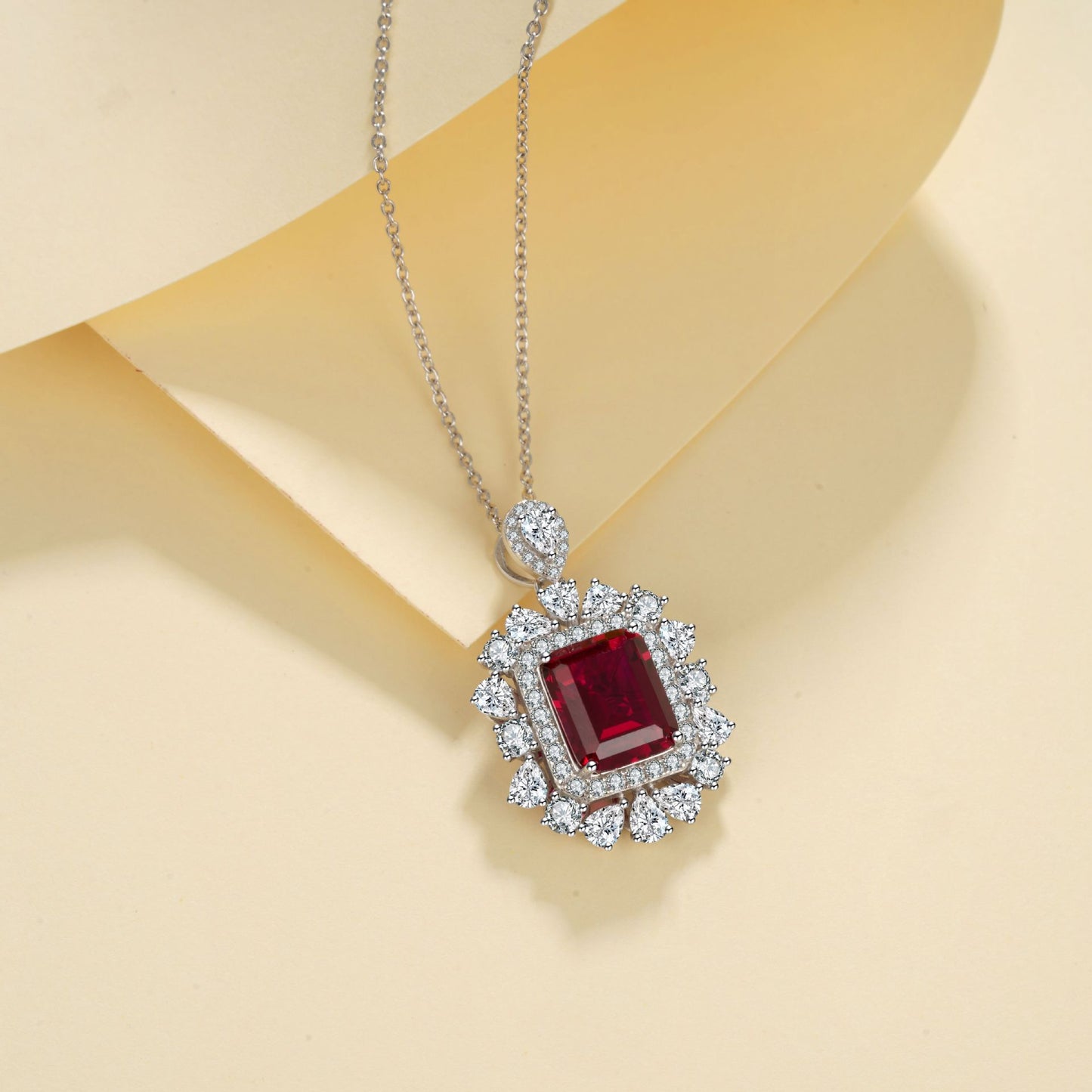 Lab Ruby Necklace 925 Silver Original Design Sugarloaf, Elegant Evening - Photo 4