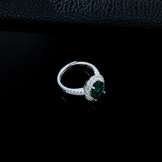 925 Sterling Silver Lab Emerald Classic Halo Ring, for Women - Photo 2
