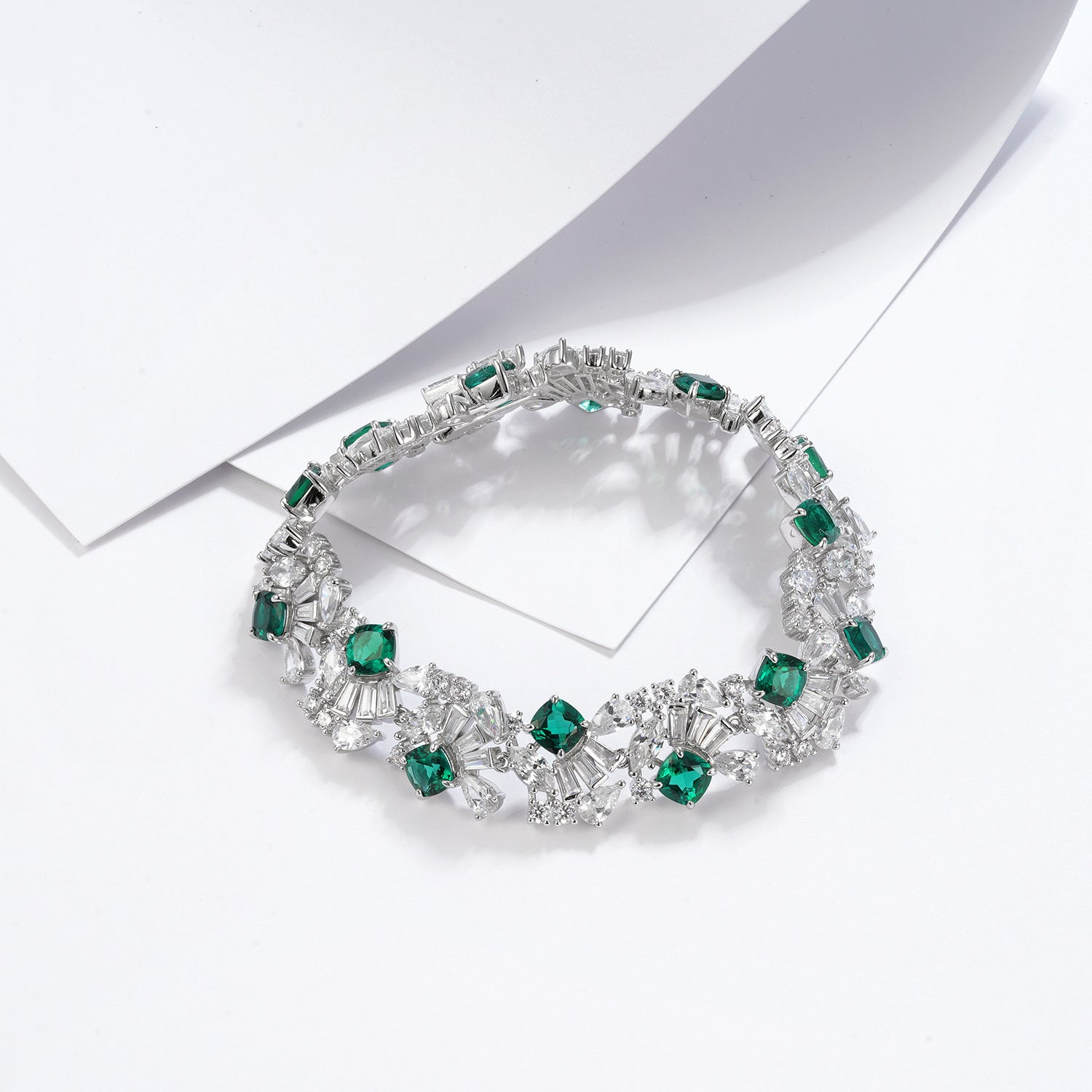 S925 Sterling Silver Lab Emerald Bracelet for Women, Sparkly - Photo 3