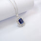S925 Sterling Silver Lab Sapphire Necklace Square Premium - Photo 2