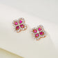 Lab Ruby S925 Silver Four-Leaf Clover Stud Earrings, Premium - Photo 2