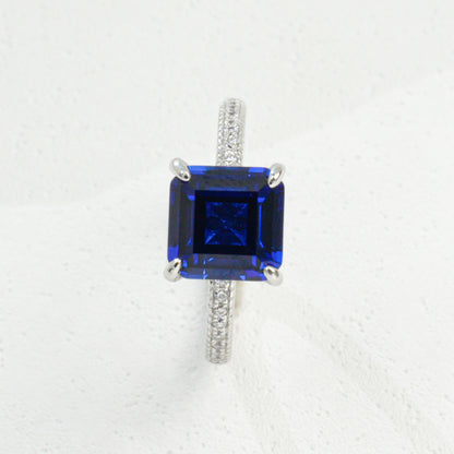 S925 Sterling Silver Lab Sapphire Ring, Vintage Versatile Unisex - Photo 5