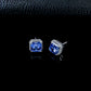Lab Sapphire Stud Earrings S925 Silver Square 4-Claw Frame, Gemstone - Photo 3