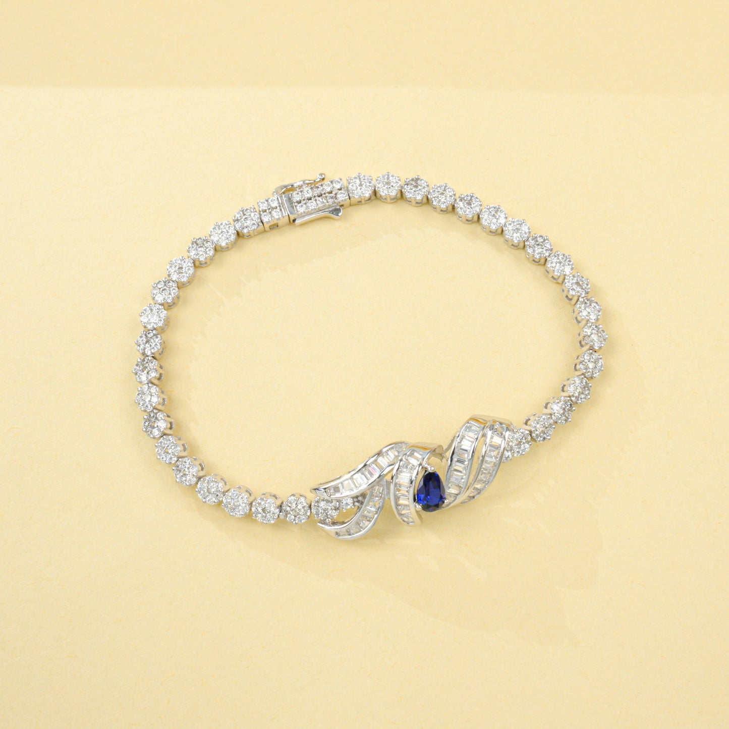 S925 Sterling Silver Lab Sapphire Jewellery Set (Necklace, Bracelet, Ring, Earrings) - Photo 4