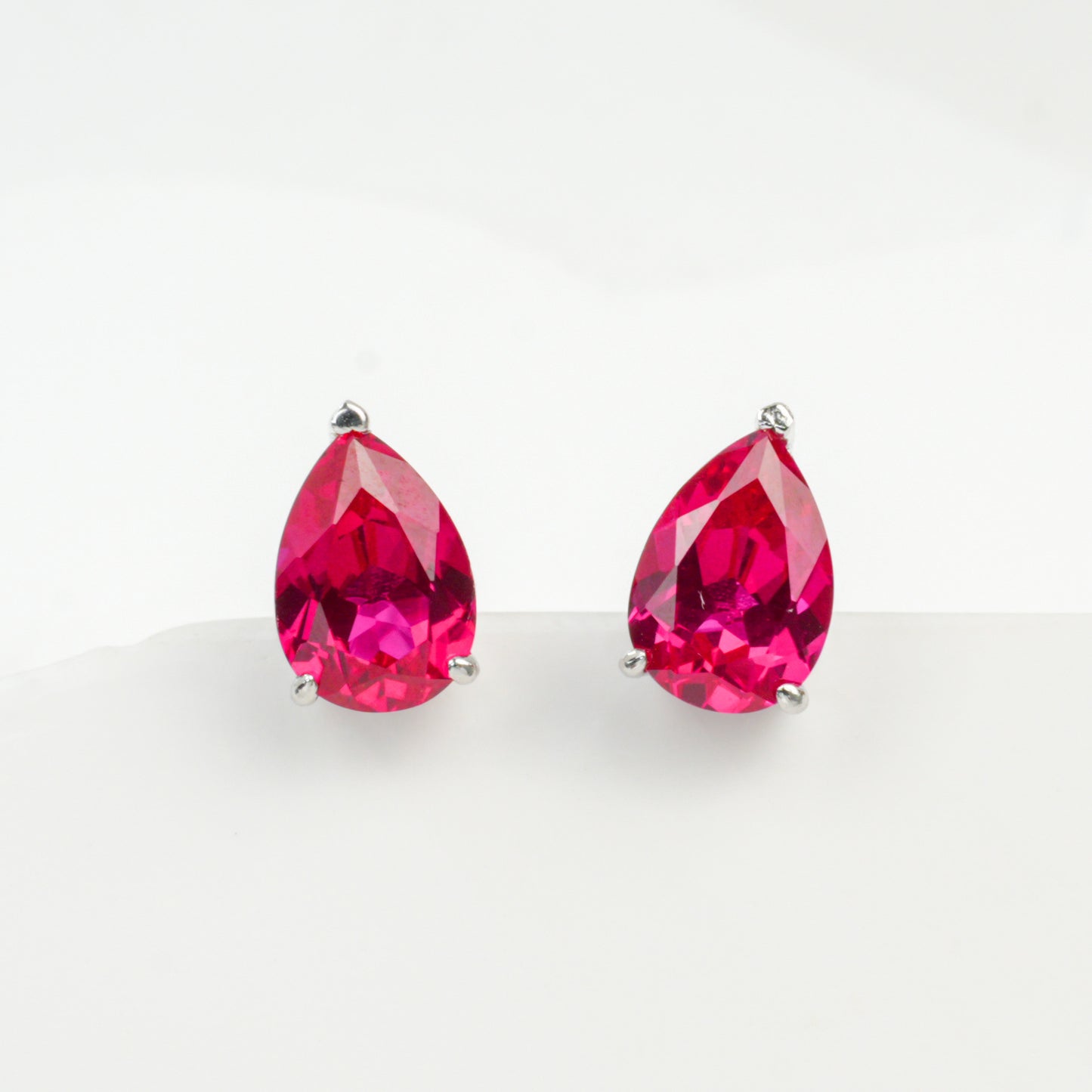 925 Sterling Silver Lab Pigeon Blood Ruby Teardrop Earrings - Photo 5