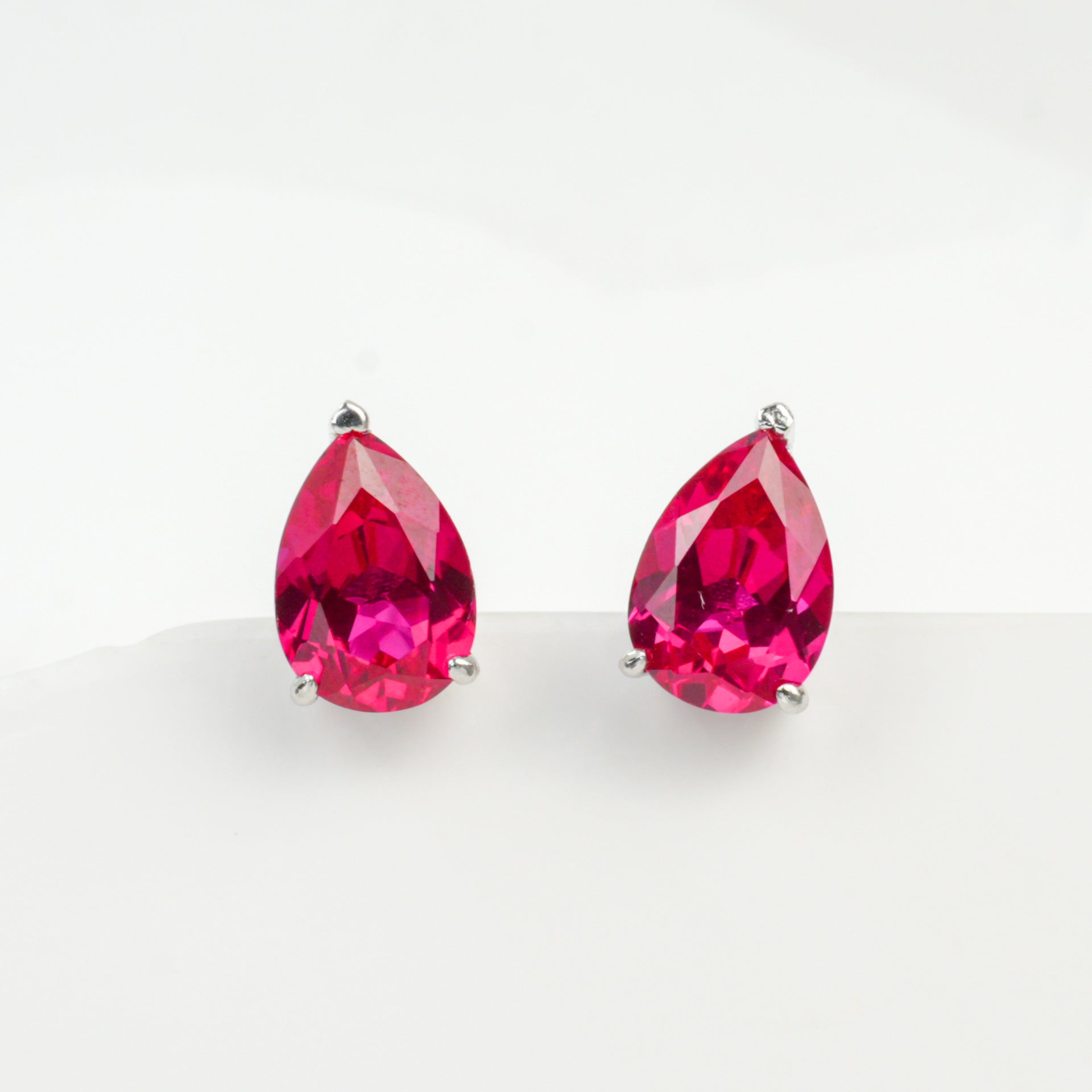 925 Sterling Silver Lab Pigeon Blood Ruby Teardrop Earrings - Photo 5
