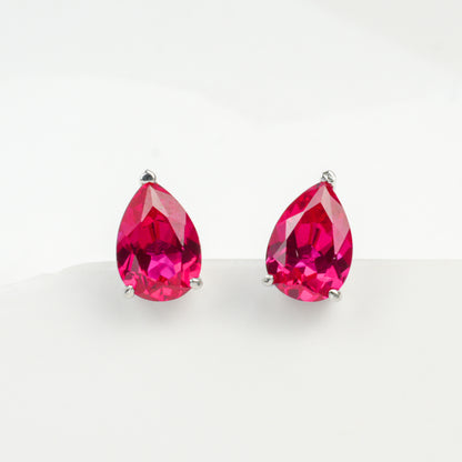 925 Sterling Silver Lab Pigeon Blood Ruby Teardrop Earrings - Photo 5