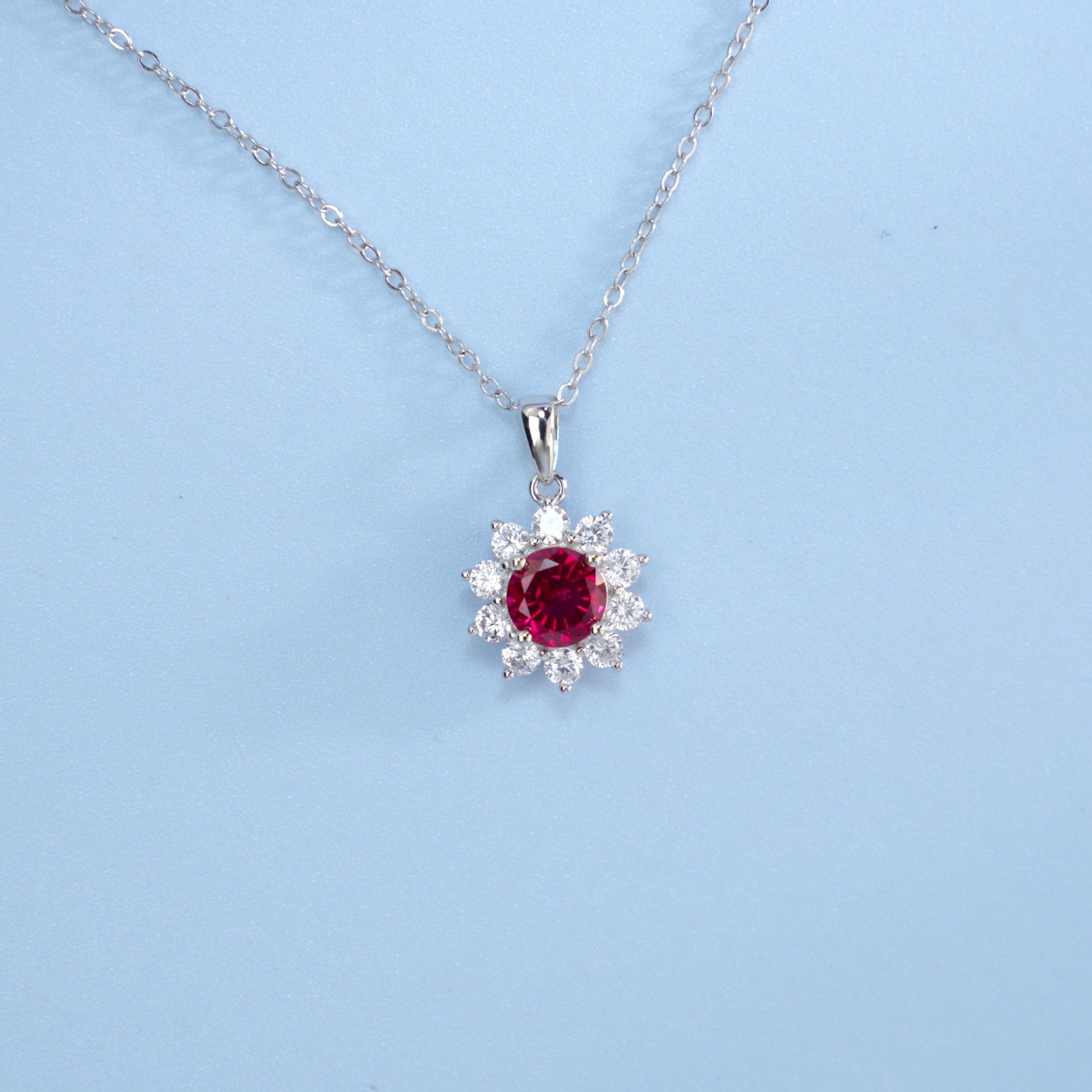 S925 Lab Ruby Necklace for Women Pendant Sterling Silver Versatile - Photo 4