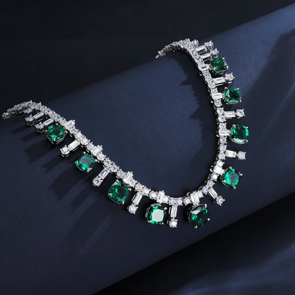 S925 Silver Lab Emerald Necklace Luxurious Princess Premium - Photo 2