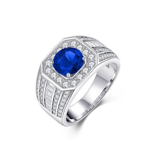 925 Sterling Silver Lab Sapphire Ring, Unisex Versatile - Photo 5
