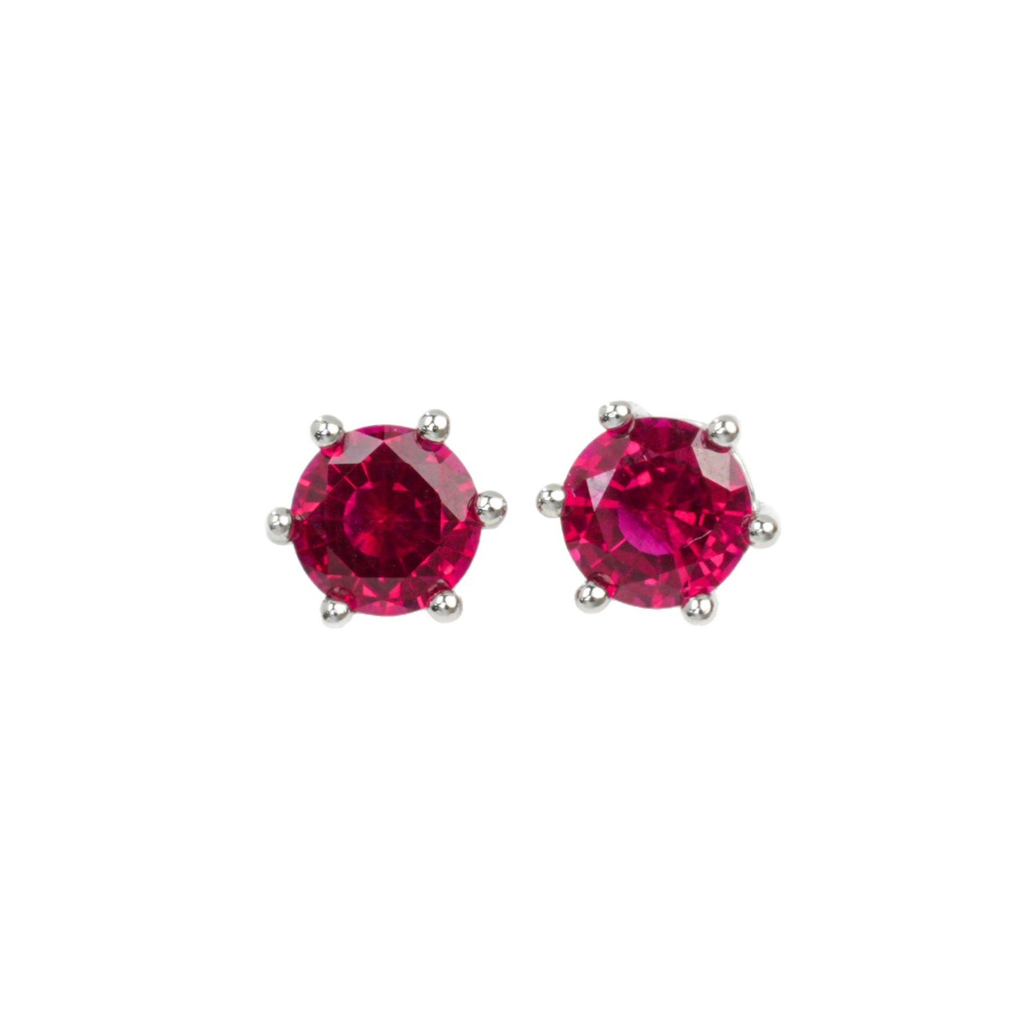 S925 Sterling Silver 6-Claw Lab Ruby Earrings, Pigeon Blood Lab - Photo 5