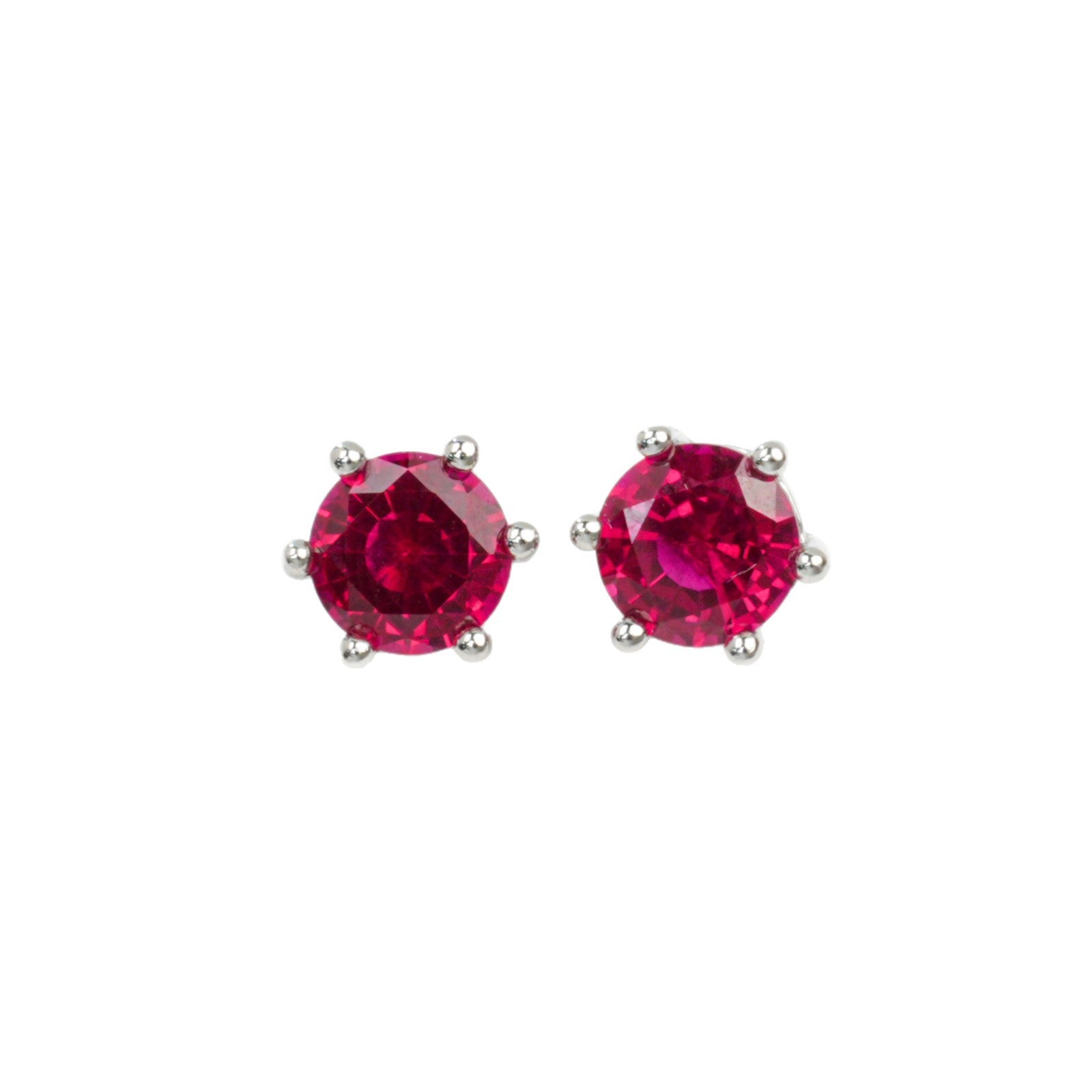 S925 Sterling Silver 6-Claw Lab Ruby Earrings, Pigeon Blood Lab - Photo 5