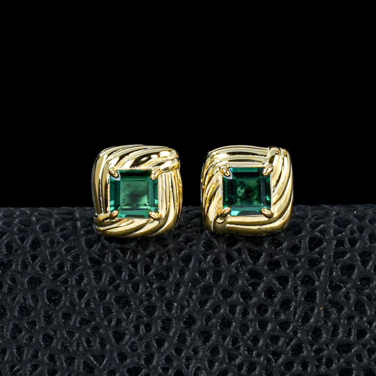 S925 Silver Vintage Wrap Princess-Cut Lab Emerald Stud Earrings, Geometric - Photo 2