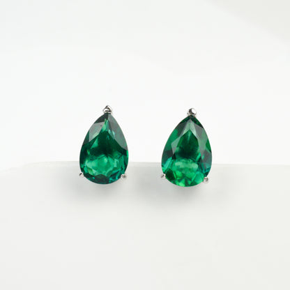 S925 Sterling Silver Lab Emerald Teardrop Earrings, Vintage for Women - Photo 1