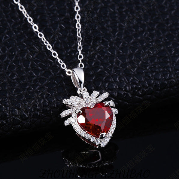 Pigeon Blood Ruby Heart Pendant Necklace S925 Silver, Unique Gift Premium - Photo 1