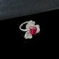 925 Sterling Silver Lab Ruby Square Three-Petal Ring, Premium Designer - Photo 3