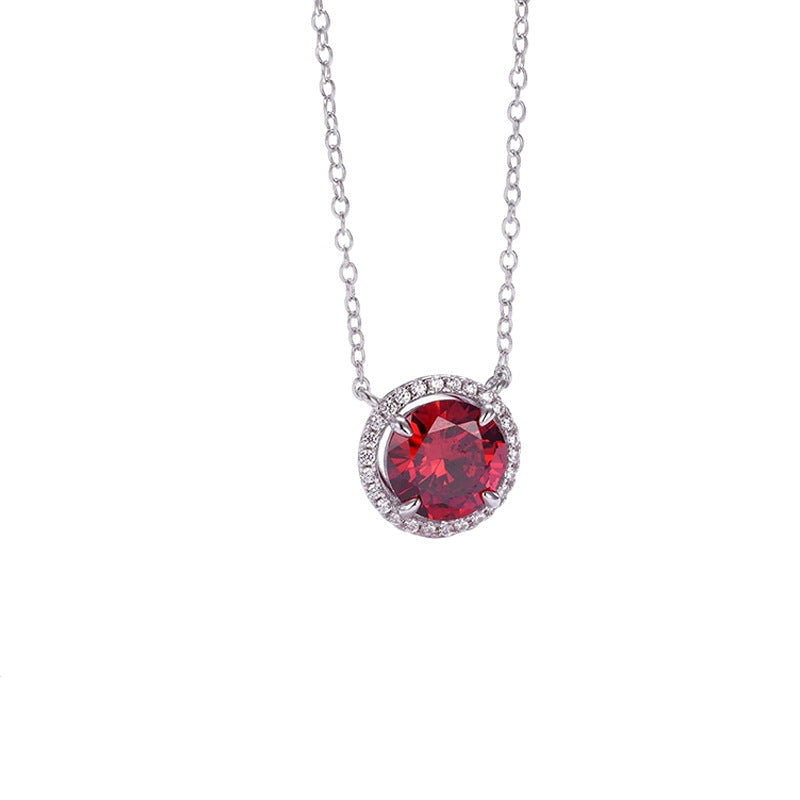 S925 Silver Necklace Pigeon Blood Ruby Pendant Diamond Chain, Premium Versatile - Photo 1