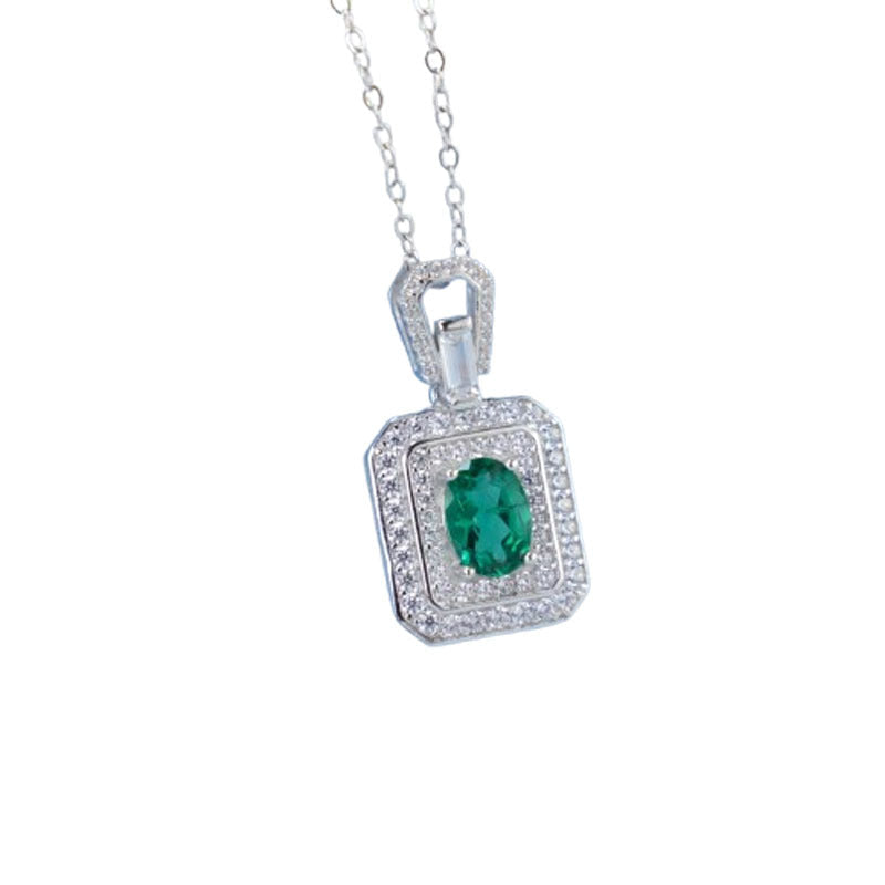 925 Sterling Silver Lab Emerald Necklace, Classic Fresh Vintage - Photo 1