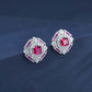 S925 Sterling Silver Lab Pigeon Blood Ruby Octagon Heavy-Craft Earrings, Premium for Women - Photo 3
