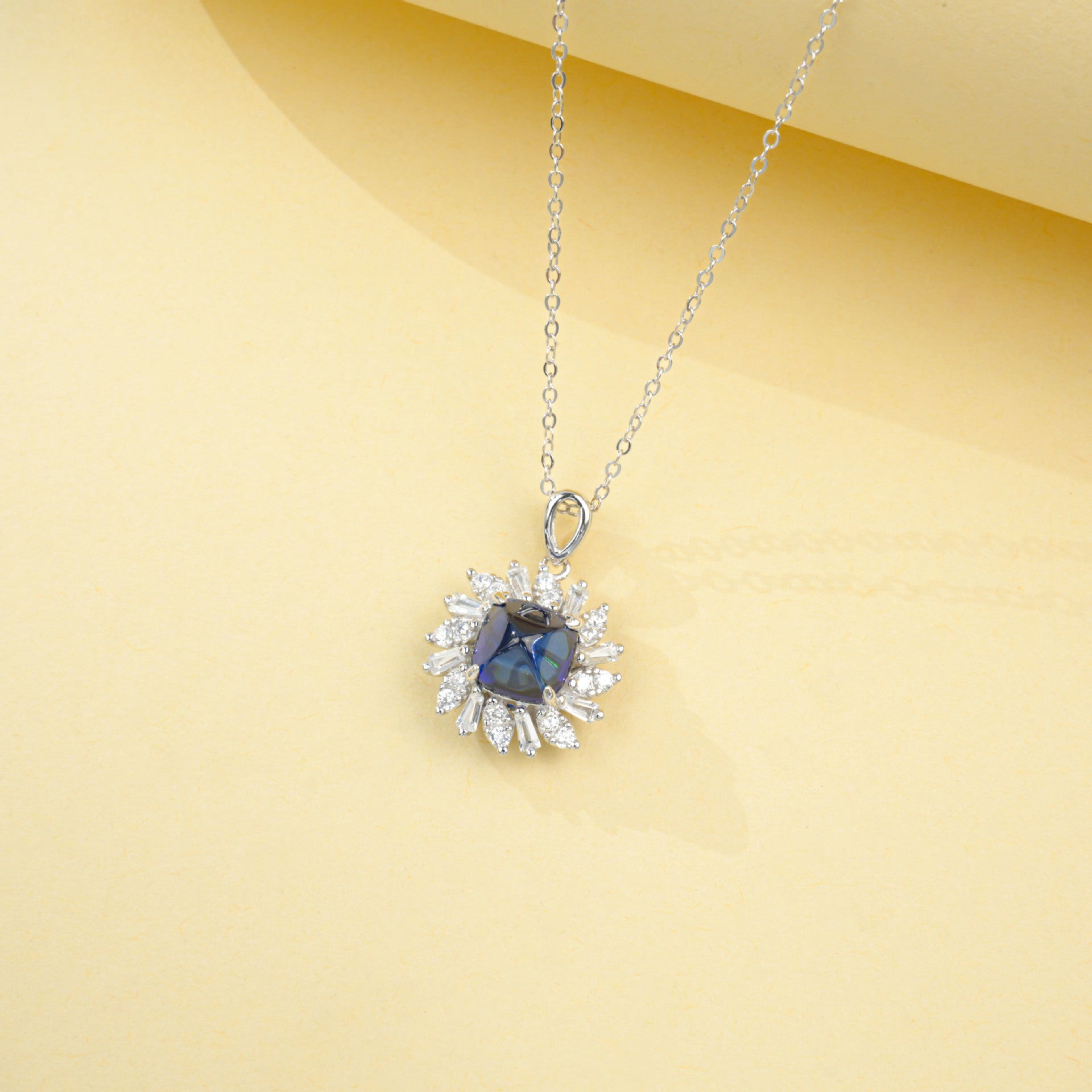 S925 Sterling Silver Lab Sapphire Necklace, Premium Versatile Simple - Photo 4