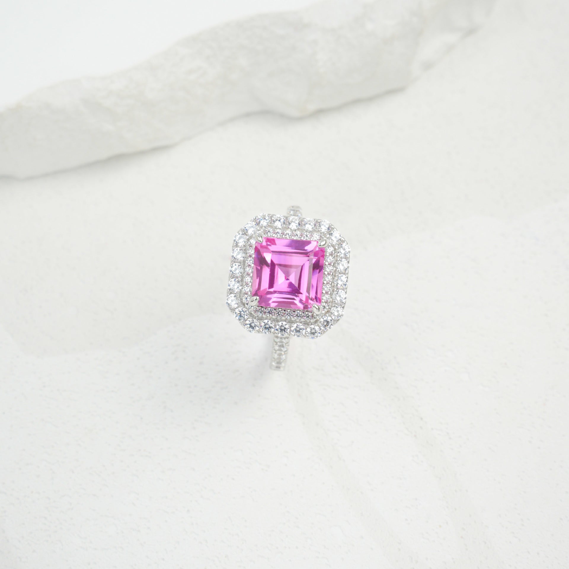 925 Sterling Silver Lab Padparadscha Ring, Unique Trendy - Photo 4