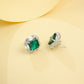 S925 Silver Lab Emerald Stud Earrings Double-Layer Full Diamond Halo, Anniversary Versatile - Photo 3