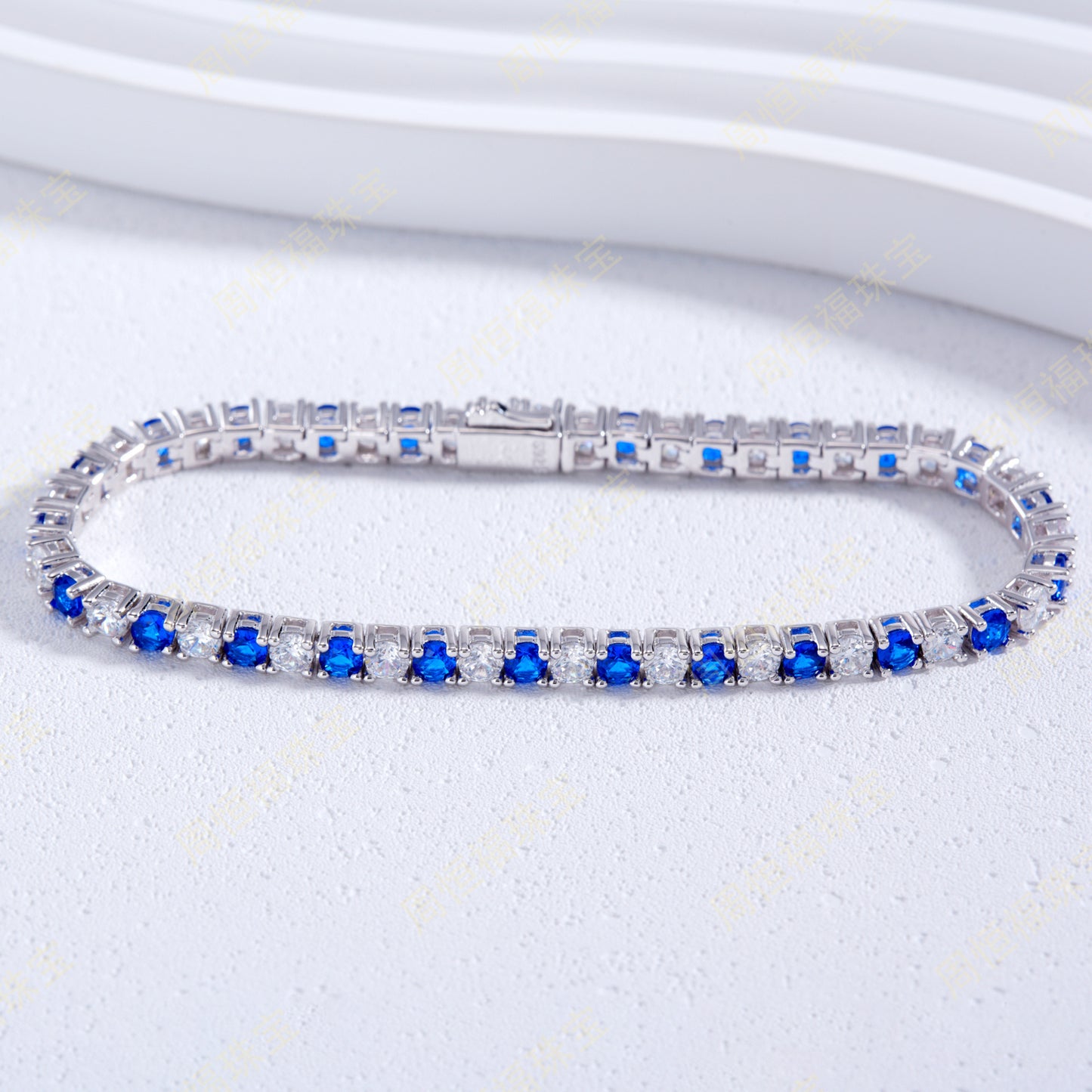 S925 Sterling Silver Lab Sapphire Pave Adjustable Tennis Bracelet, for Women - Photo 2