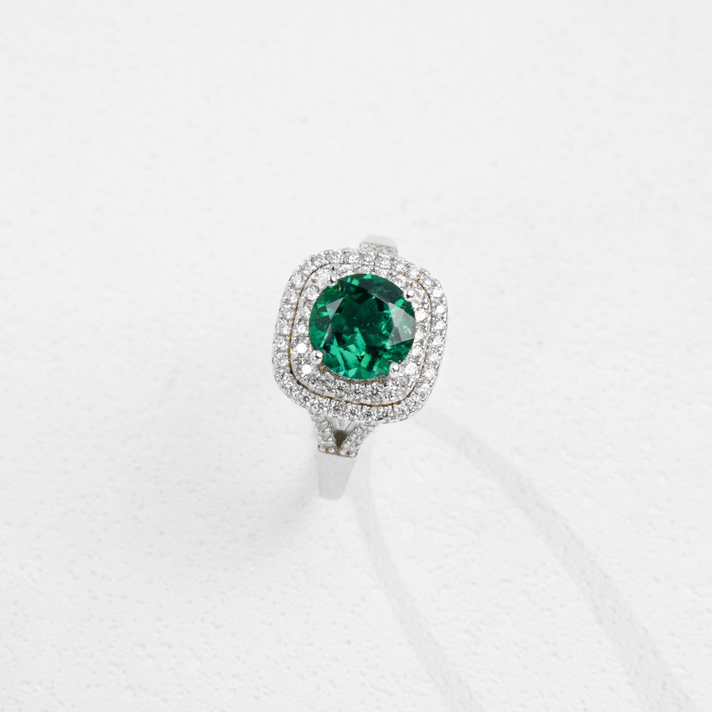 S925 Sterling Silver Lab Emerald Ring Double-Layer Full Diamond Halo Adjustable, Gift - Photo 2