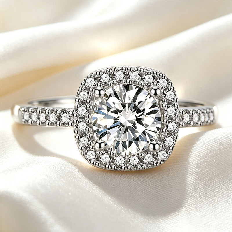 S925 Silver Square Halo Ring, Cushion Full Diamond - Photo 2
