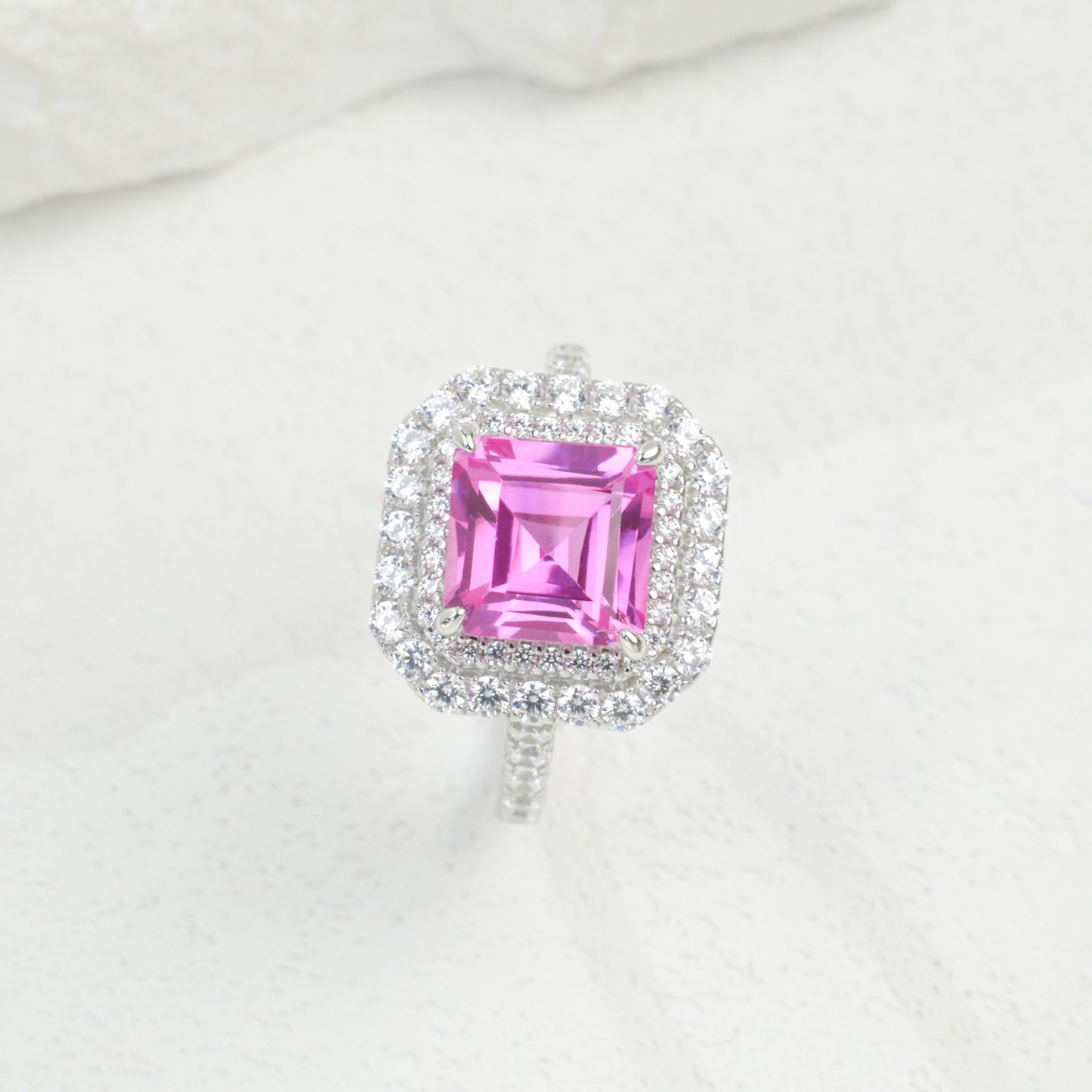 925 Sterling Silver Lab Padparadscha Ring, Unique Trendy - Photo 2