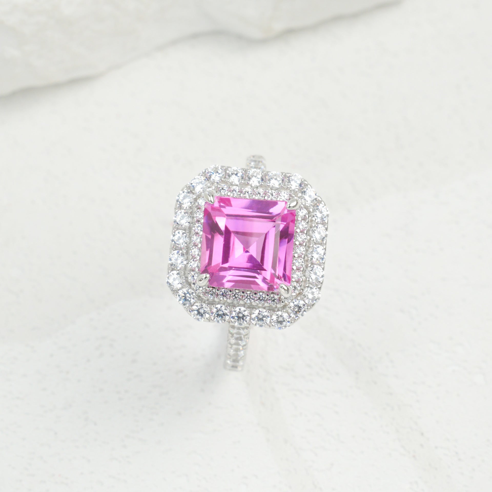 925 Sterling Silver Lab Padparadscha Ring, Unique Trendy - Photo 2