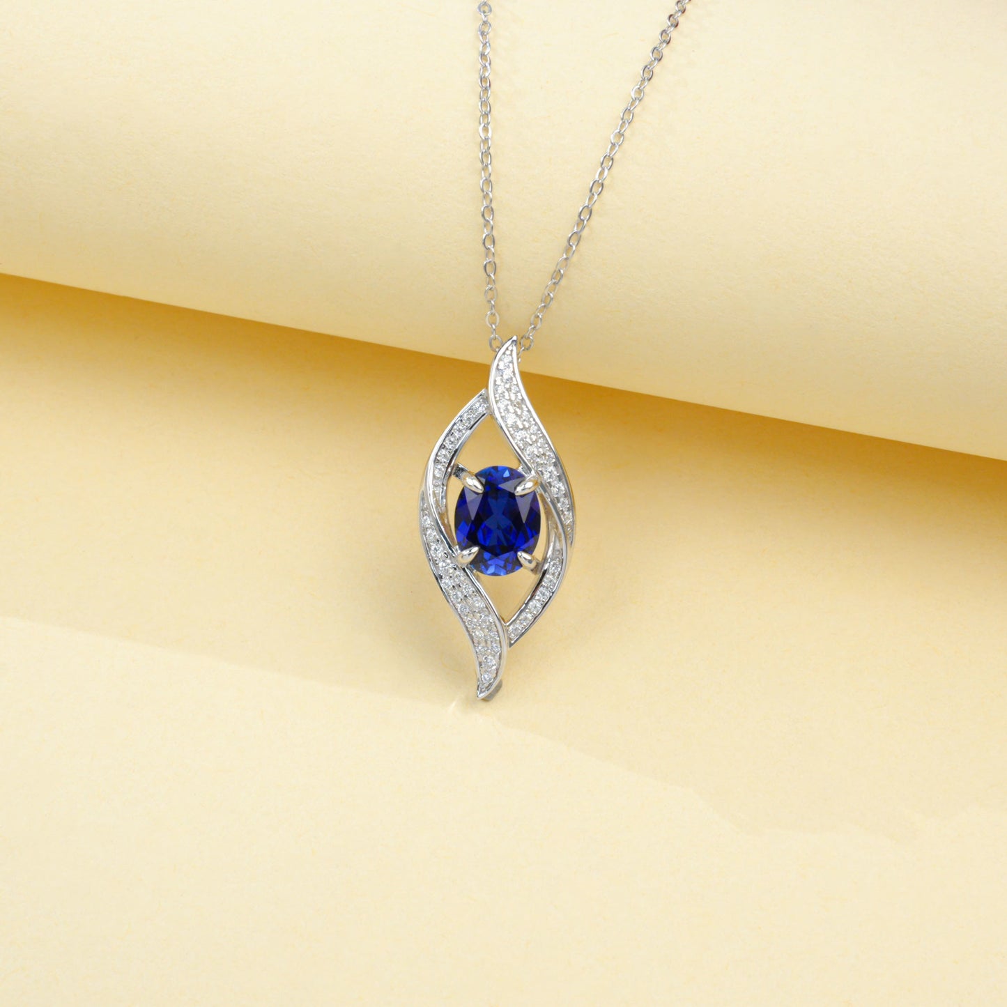 S925 Lab Sapphire Necklace Sterling Silver Premium Pendant - Photo 3
