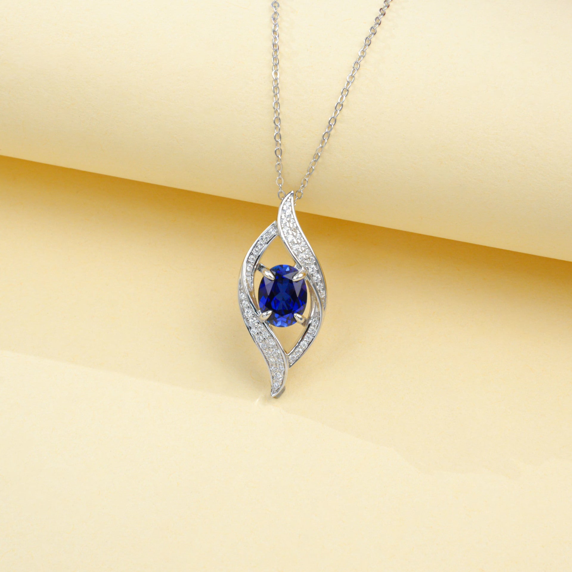 S925 Lab Sapphire Necklace Sterling Silver Premium Pendant - Photo 3