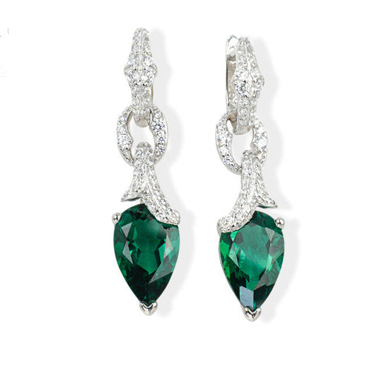 S925 Sterling Silver Lab Emerald Earrings, Versatile Birthday Gift - Photo 1