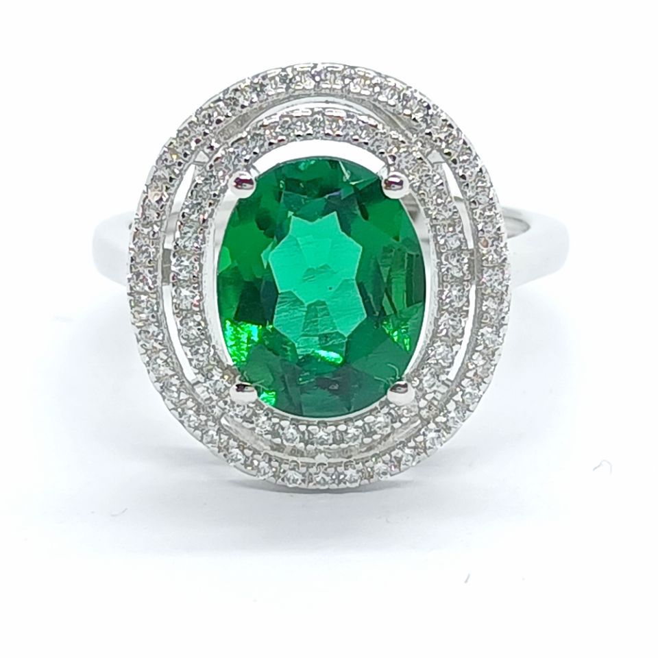 S925 Sterling Silver Lab Emerald Ring Adjustable, Vintage Gift Engagement - Photo 2