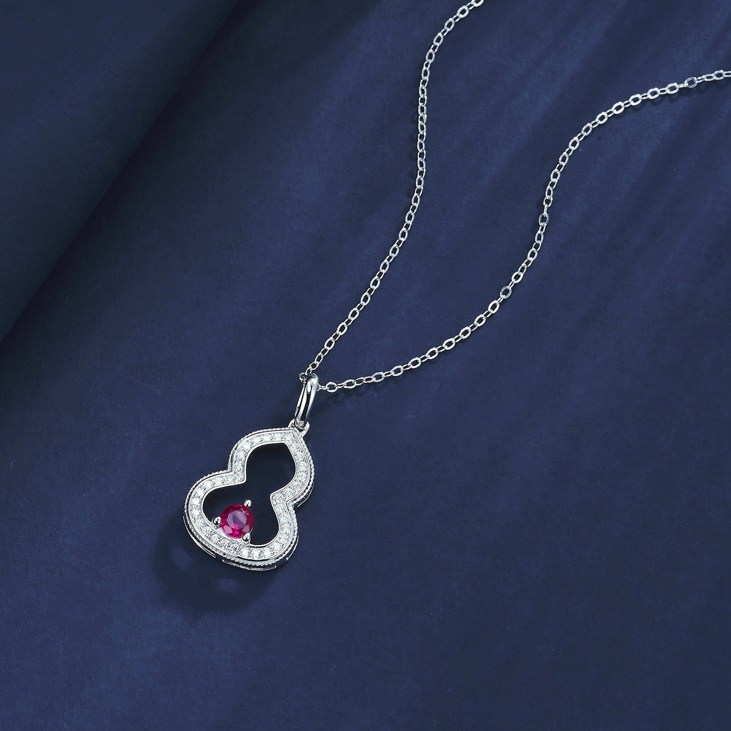 S925 Sterling Silver Lab Ruby Gourd Hollow Pendant Necklace, Chinese Style Versatile - Photo 4
