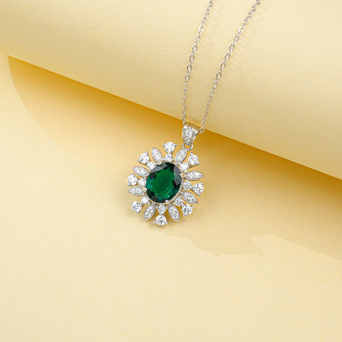S925 Sterling Silver Lab Emerald Necklace with Diamonds, Premium Choker for Women - Photo 2