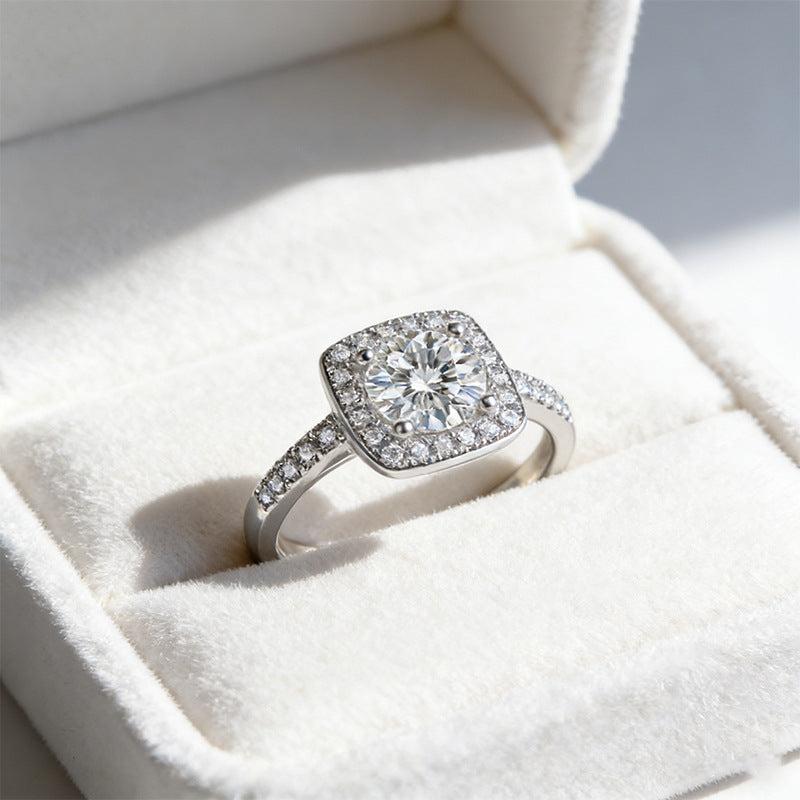 925 Sterling Silver Lab Diamond Square Halo Ring, Engagement Valentine Gift - Photo 3