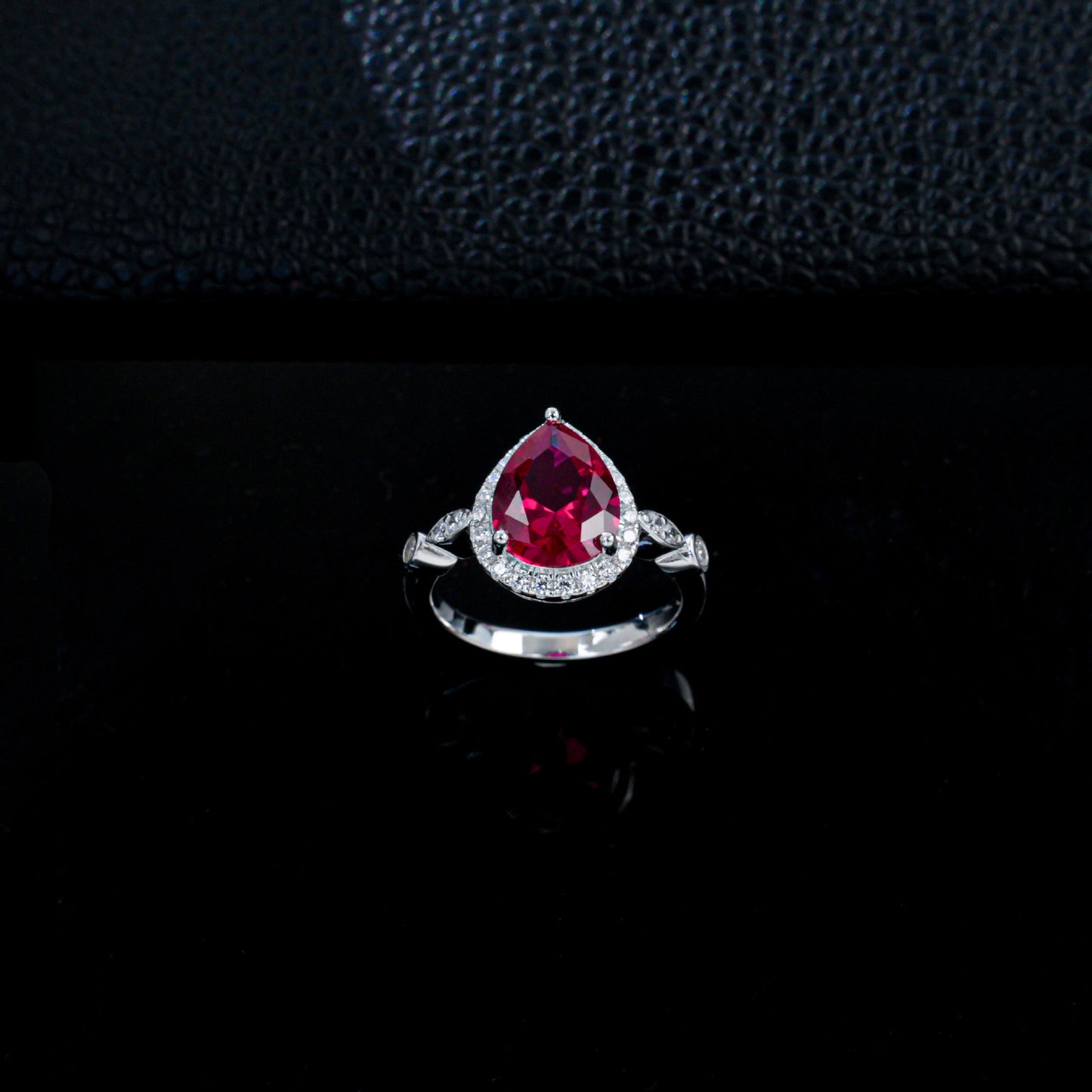 Teardrop Lab Ruby Ring 925 Silver Diamond Design, Premium Proposal Engagement - Photo 2