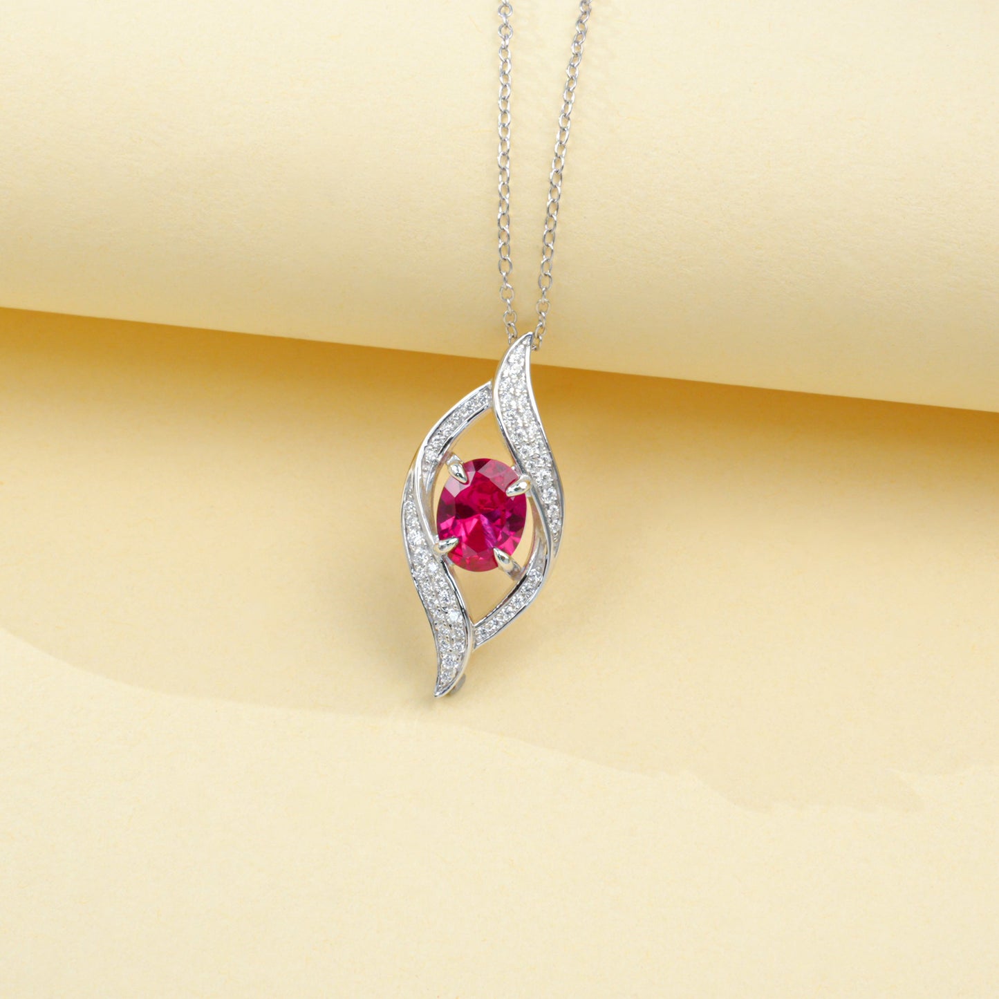 S925 Sterling Silver Lab Ruby Teardrop Pendant Choker Necklace, Minimalist Versatile - Photo 2